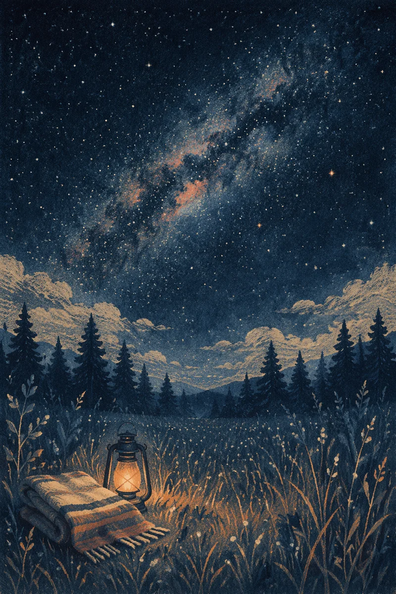 Quiet Meadow Under Starry Night Sky