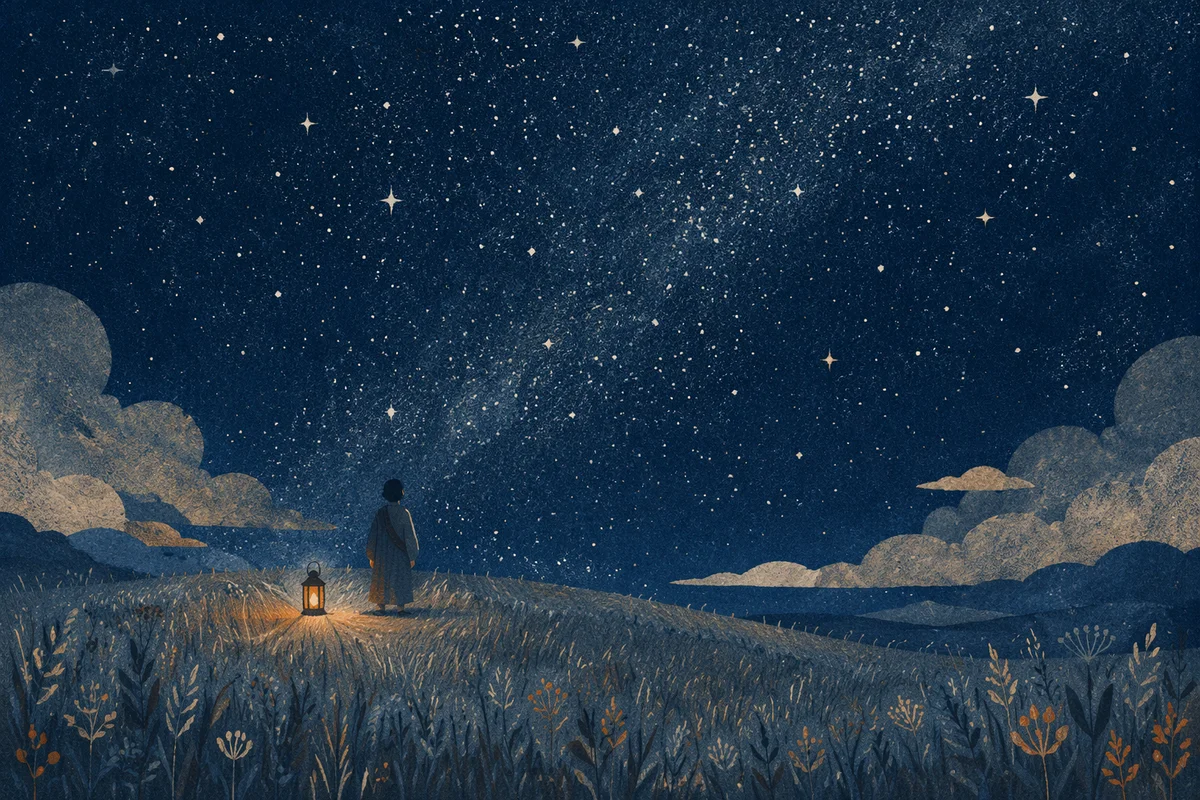 Contemplative Meadow Beneath Starry Night Sky