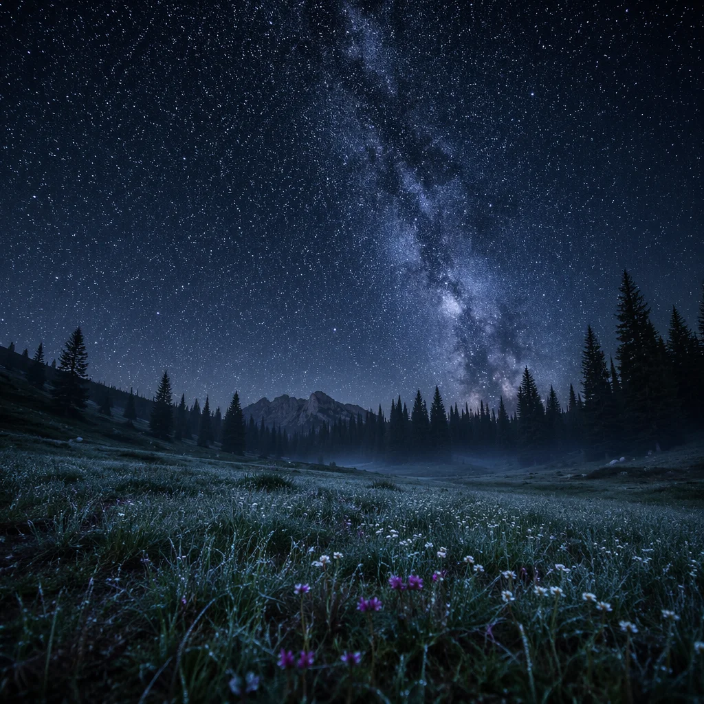 Starry Night Sky Over Alpine Meadow