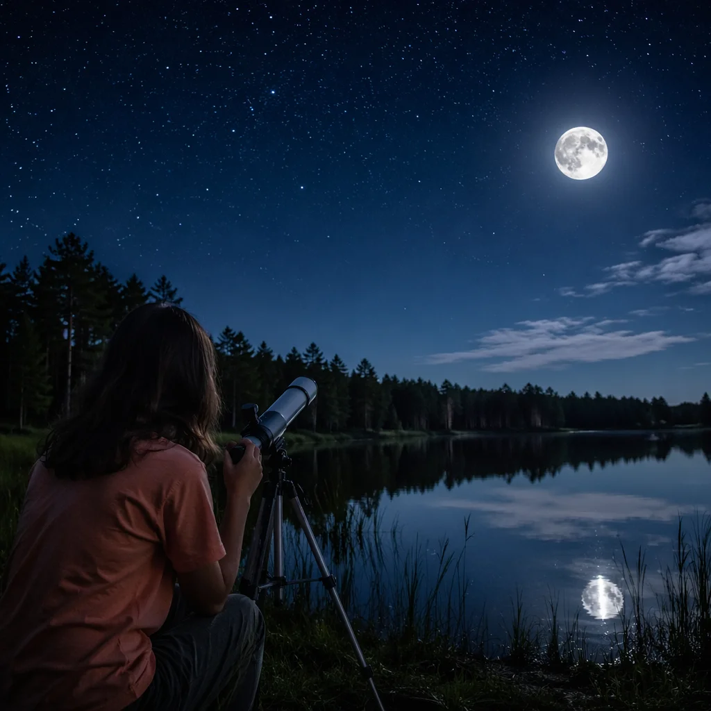 Moonlit Stargazing Beside Quiet Lake
