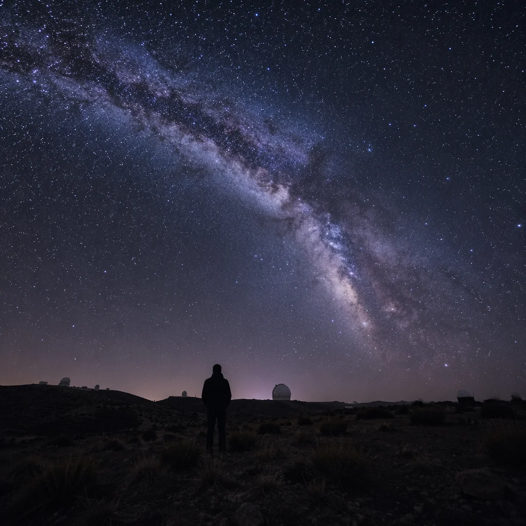 Lone Figure Under Starry Night Sky