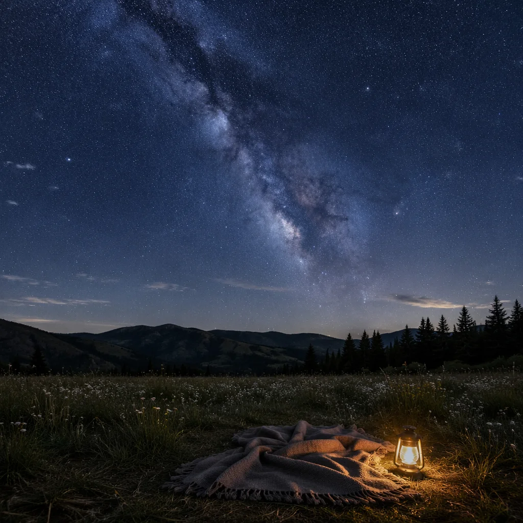 Starry Meadow Night Under the Milky Way