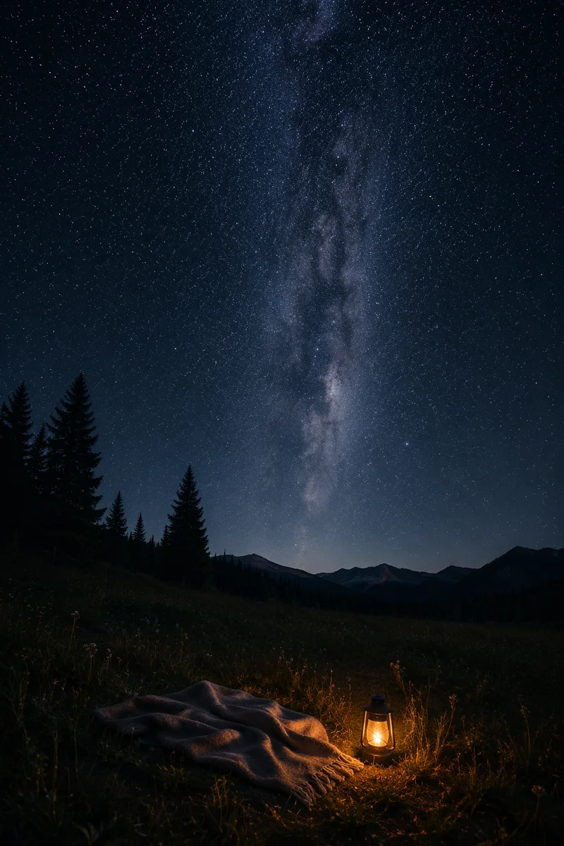 Starry Meadow Under Vast Milky Way Sky