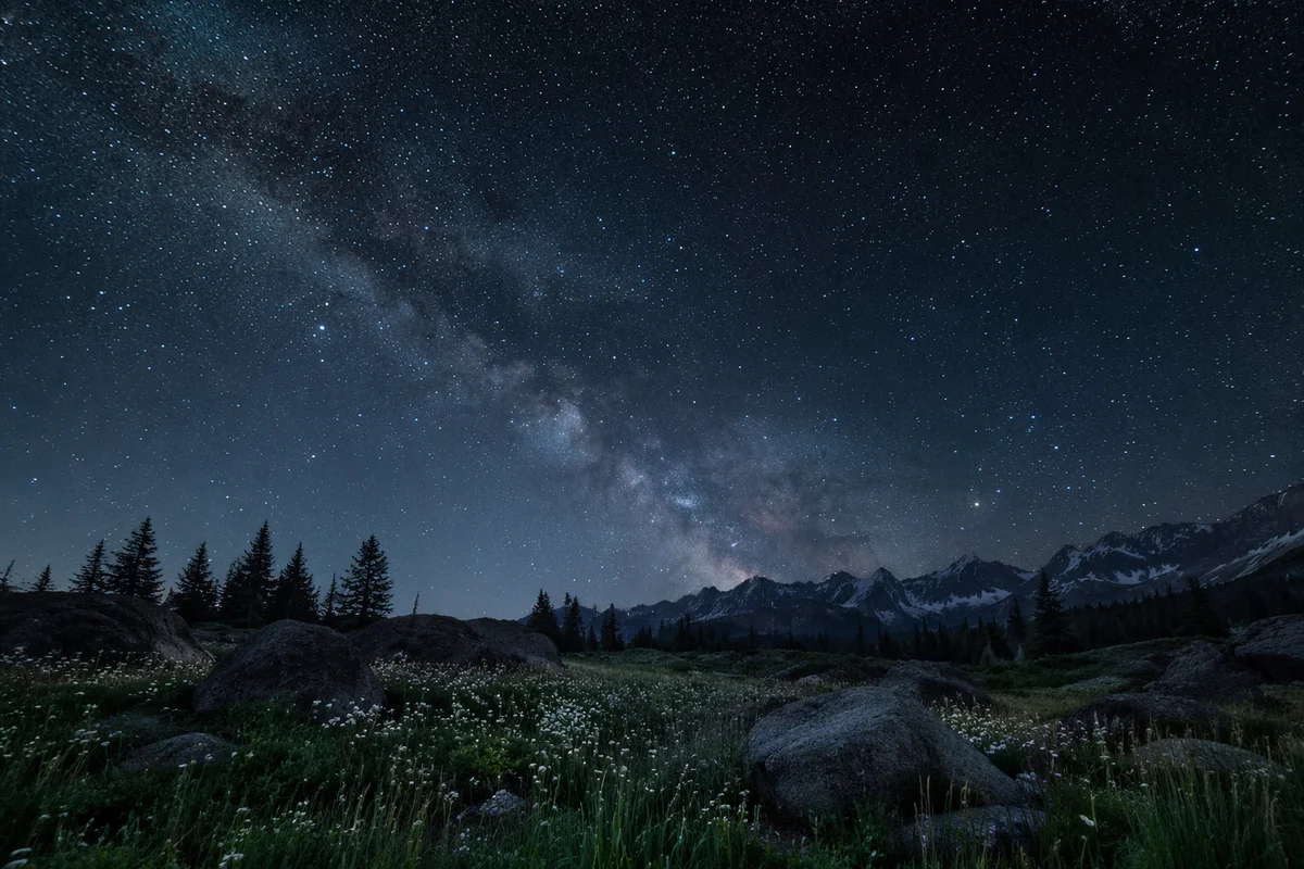 Starry Night Sky Over Alpine Meadow