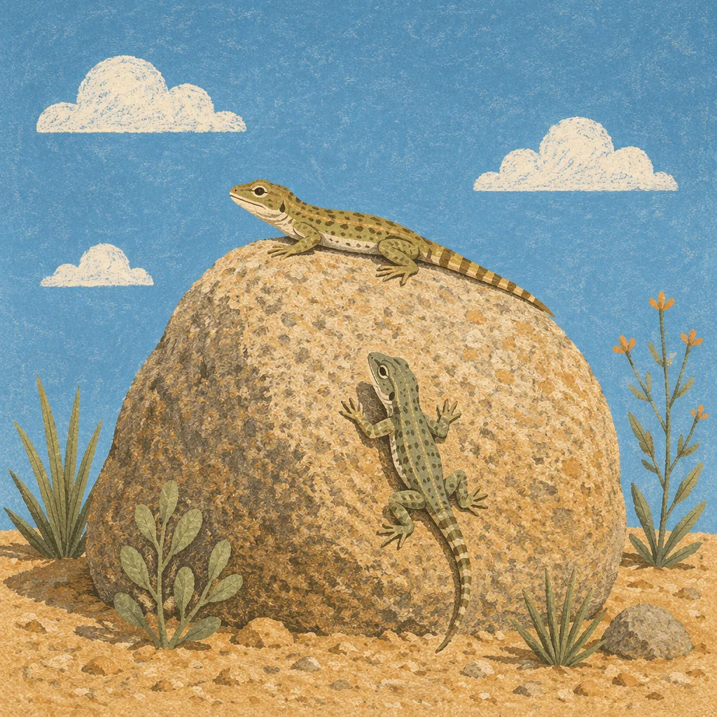 Summer Lizards on Sunlit Granite Boulder