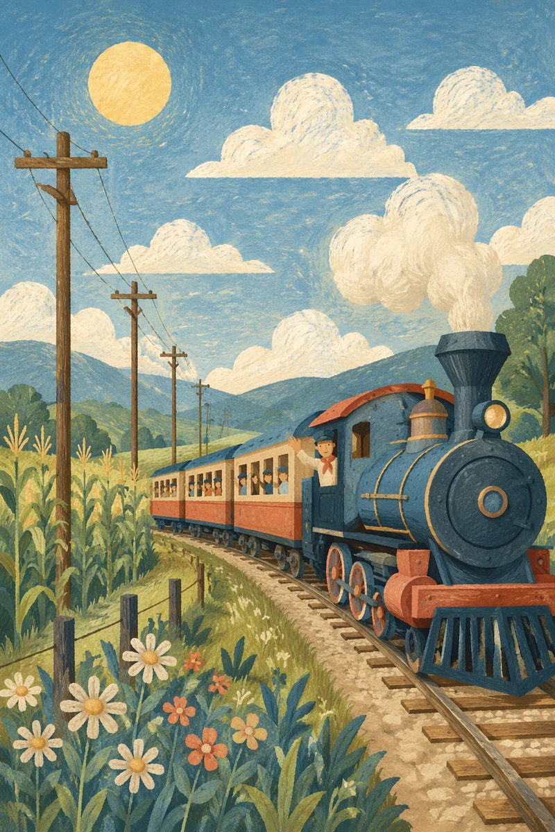 Sunny Summer Train Through Green Countryside