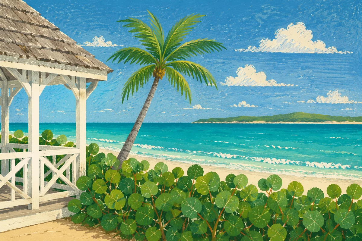 Sunny Tropical Seaside Garden Terrace