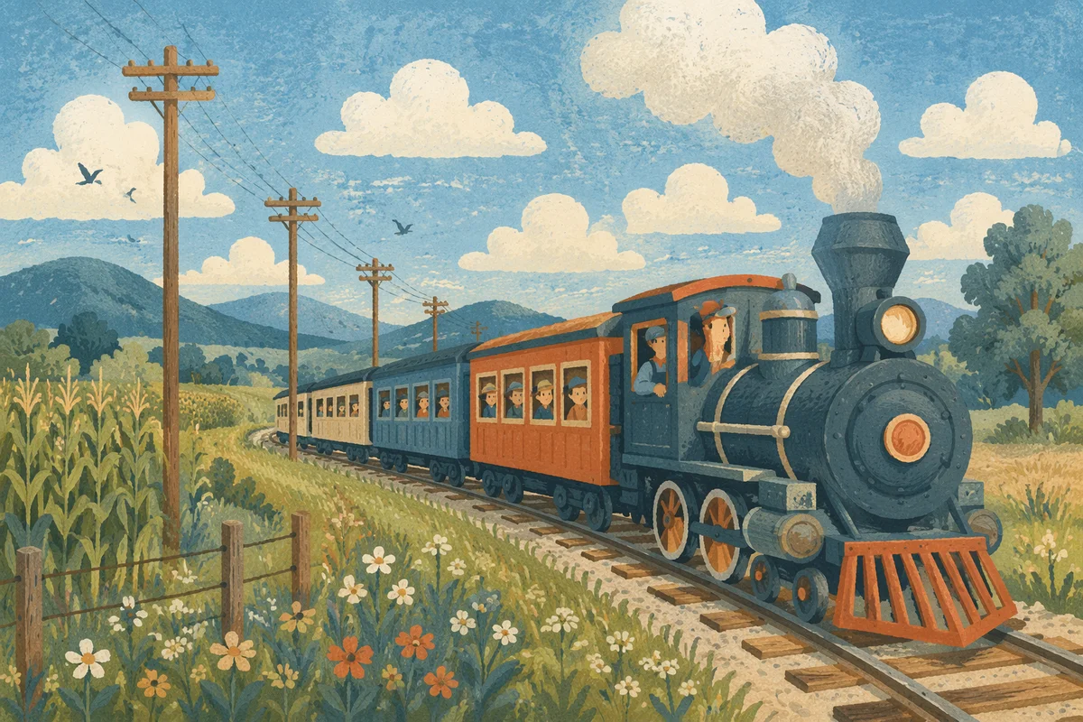Sunny Summer Train Through Green Countryside