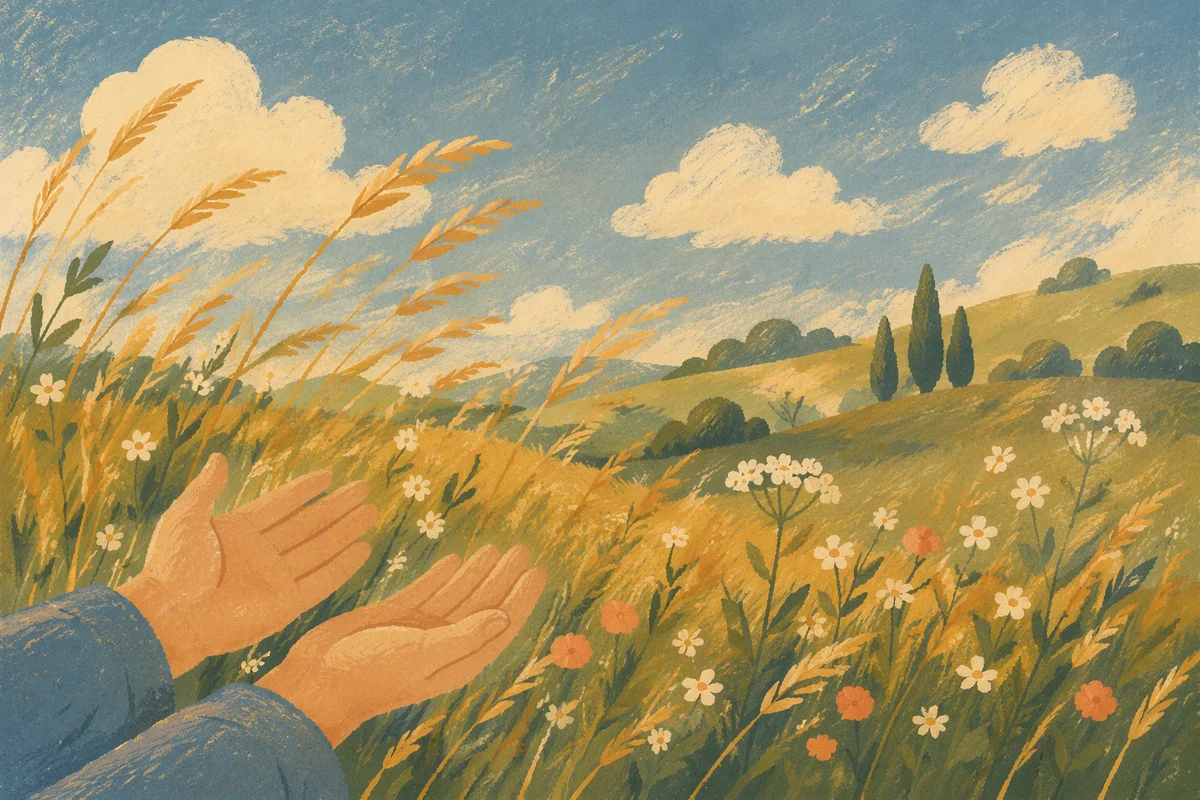 Grateful Hands in Sunny Summer Meadow