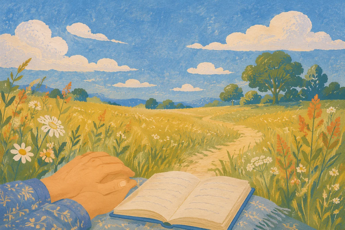 Peaceful Summer Meadow Under Sunny Blue Sky