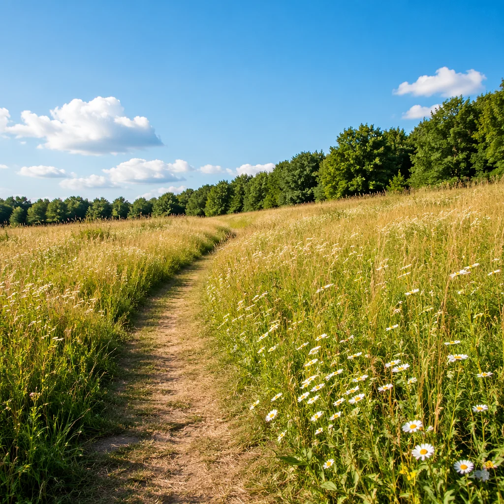 Sunny Wildflower Meadow Under Blue Sky