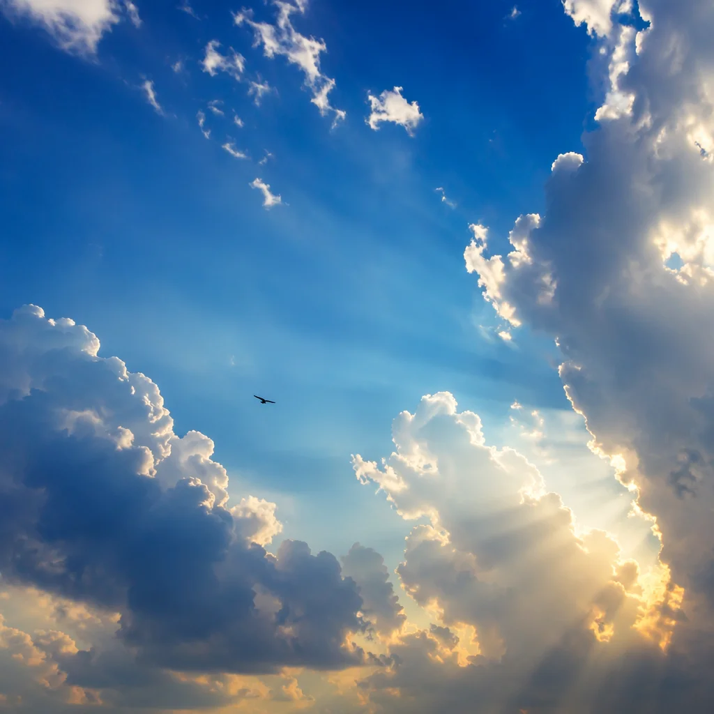 Sunlit Summer Sky With Cumulus Clouds