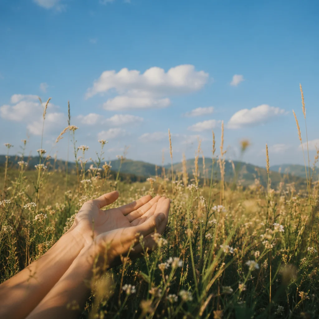 Peaceful Summer Meadow Under Blue Sky