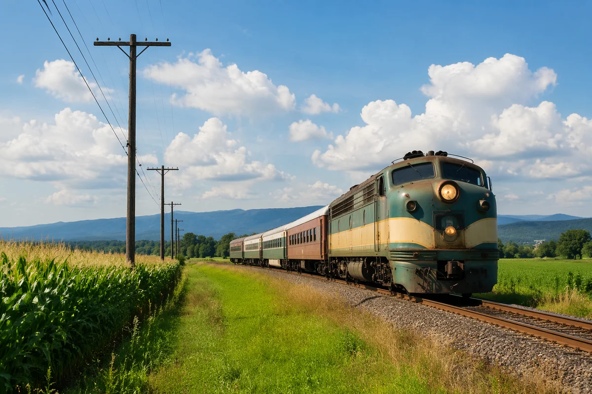 Sunny Summer Train Through Green Countryside