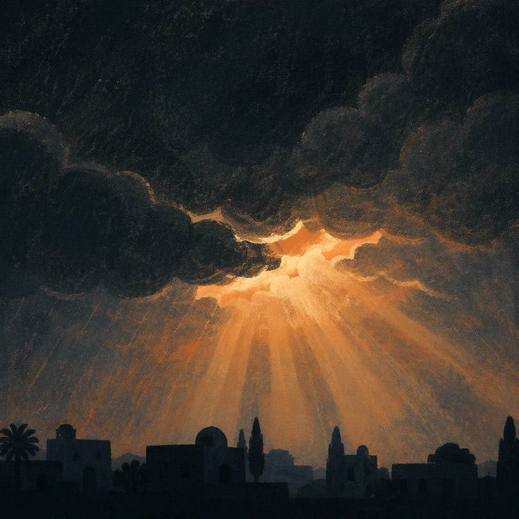 Golden Sun Rays Breaking Storm Clouds