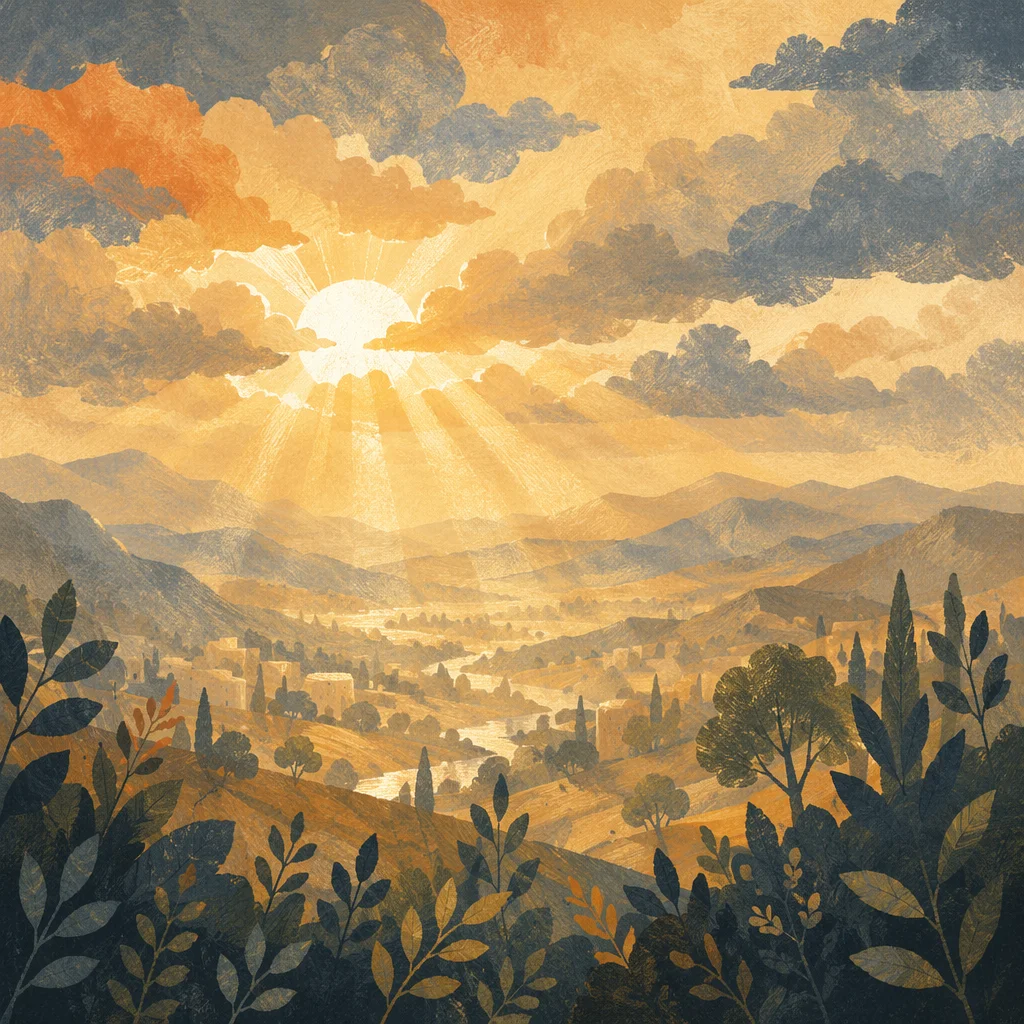 Sun Rays Breaking Through Mountain Clouds
