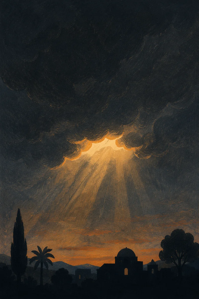 Golden Sun Rays Breaking Through Storm Clouds