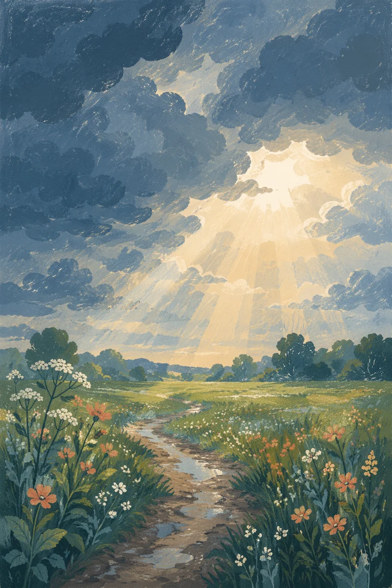 Sun Rays Over Rain Washed Meadow