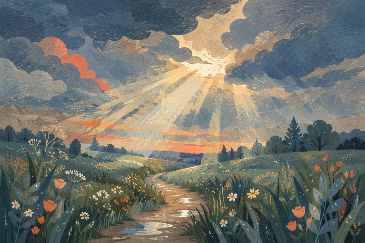Sun Rays Through Storm Clouds Meadow