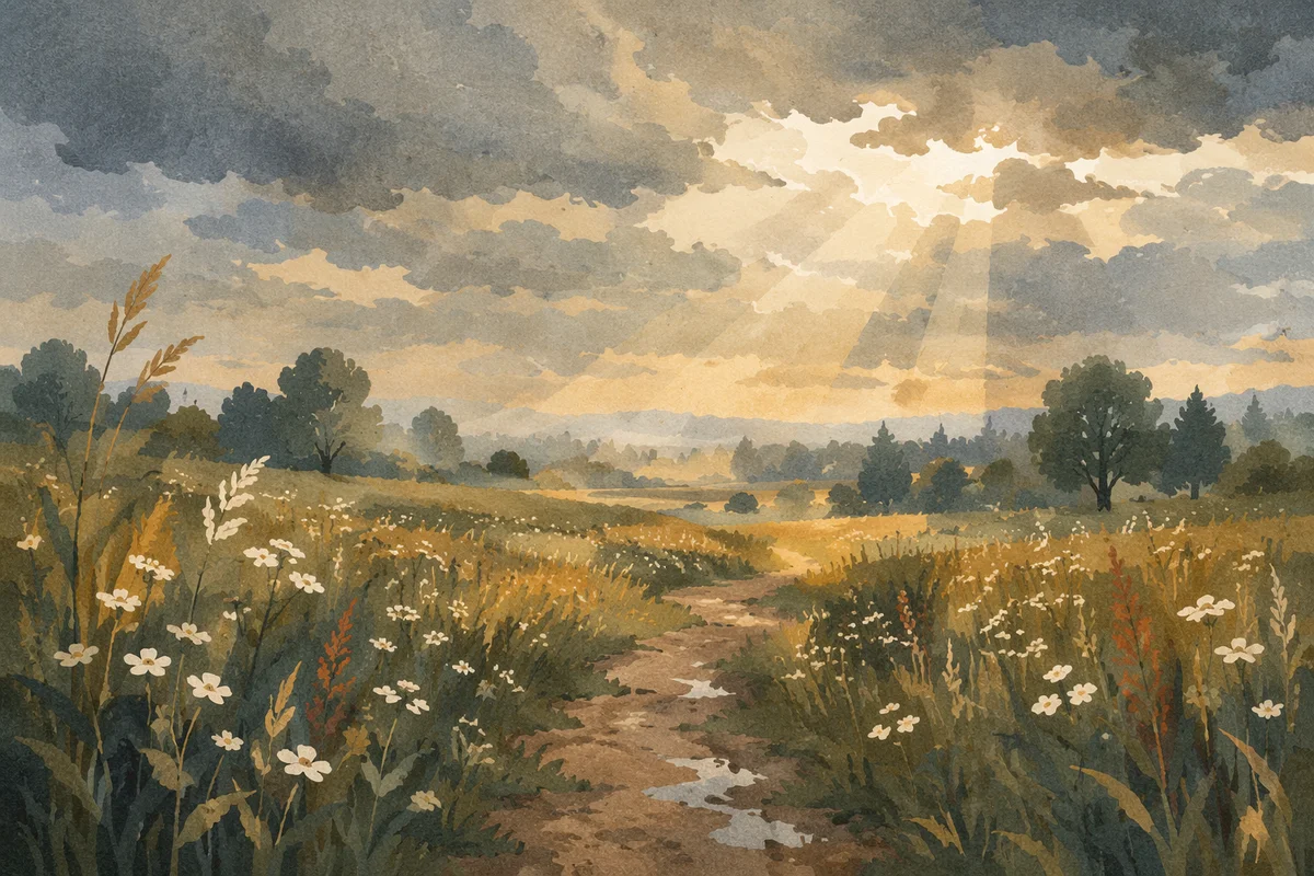 Sun Rays Breaking Over Quiet Meadow