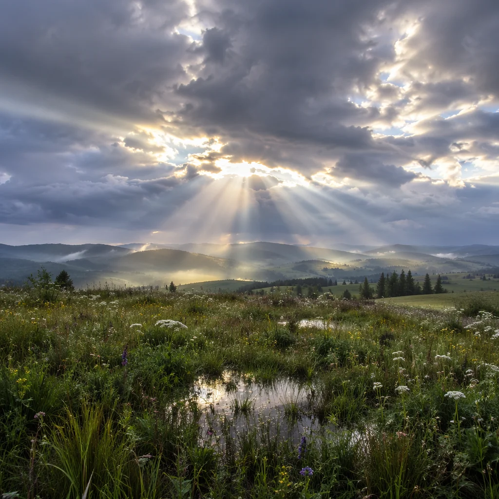 Sun Rays Breaking Through Storm Clouds