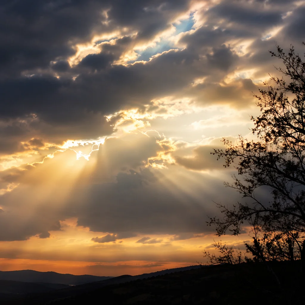 Sun Rays Breaking Through Storm Clouds