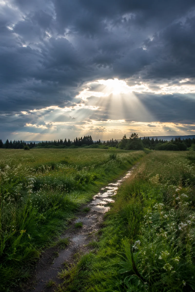 Sun Rays Breaking Through Storm Clouds