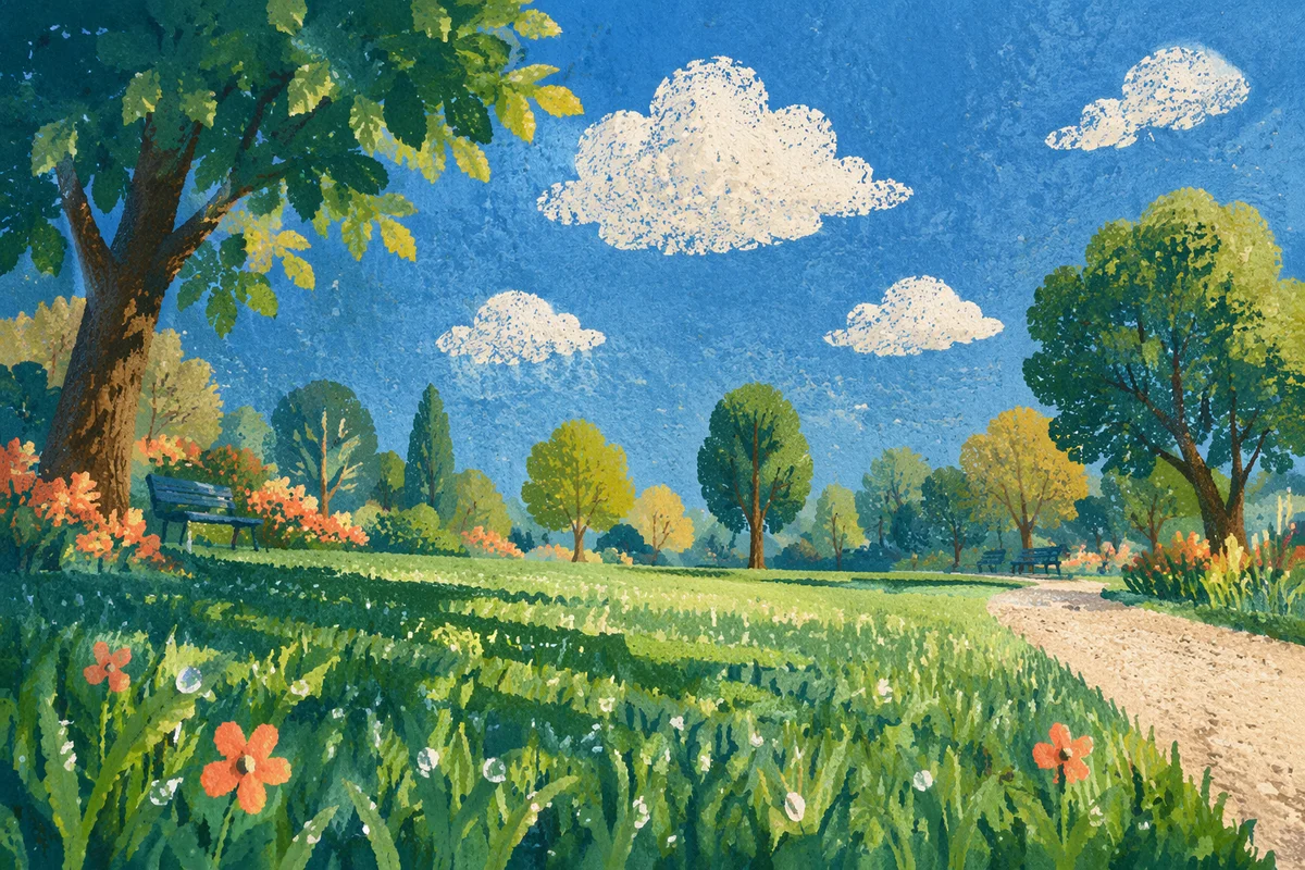 Sunny City Park with Green Grass