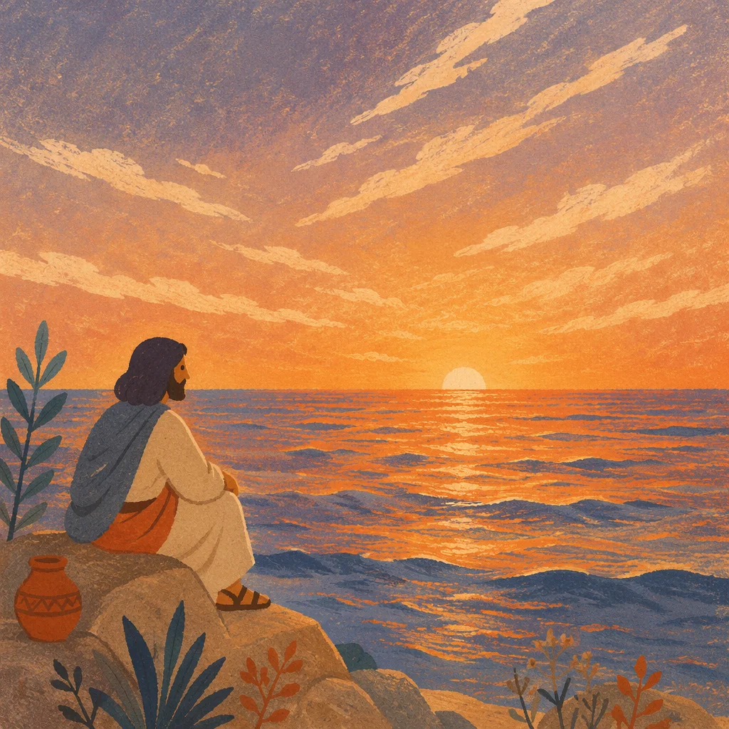 Golden Sunset Over Calm Ocean Horizon