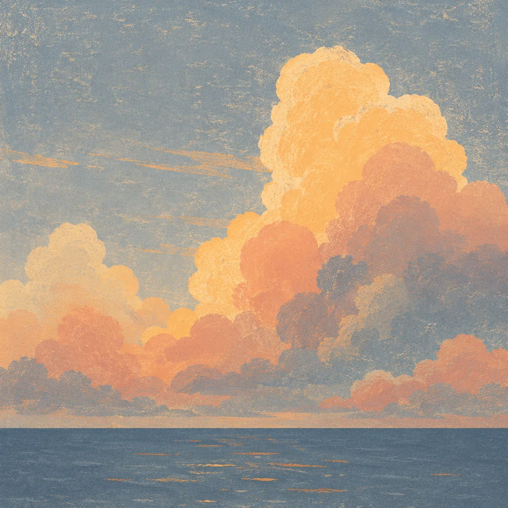 Golden Sunset Ocean Horizon with Reverent Clouds