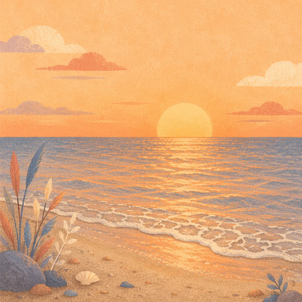 Golden Sunset Over Peaceful Ocean Horizon