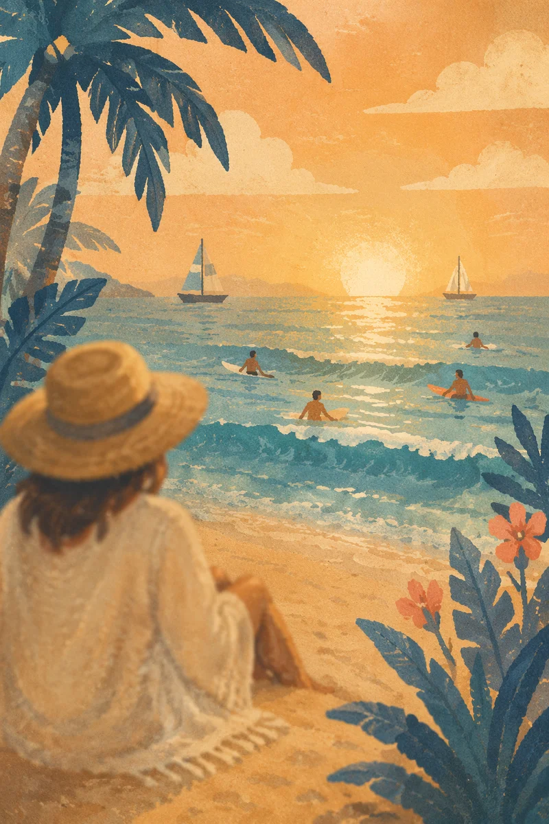 Golden Sunset Ocean Horizon from Sandy Beach