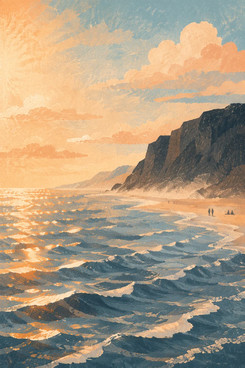 Golden Sunset Ocean Horizon with Cliffs