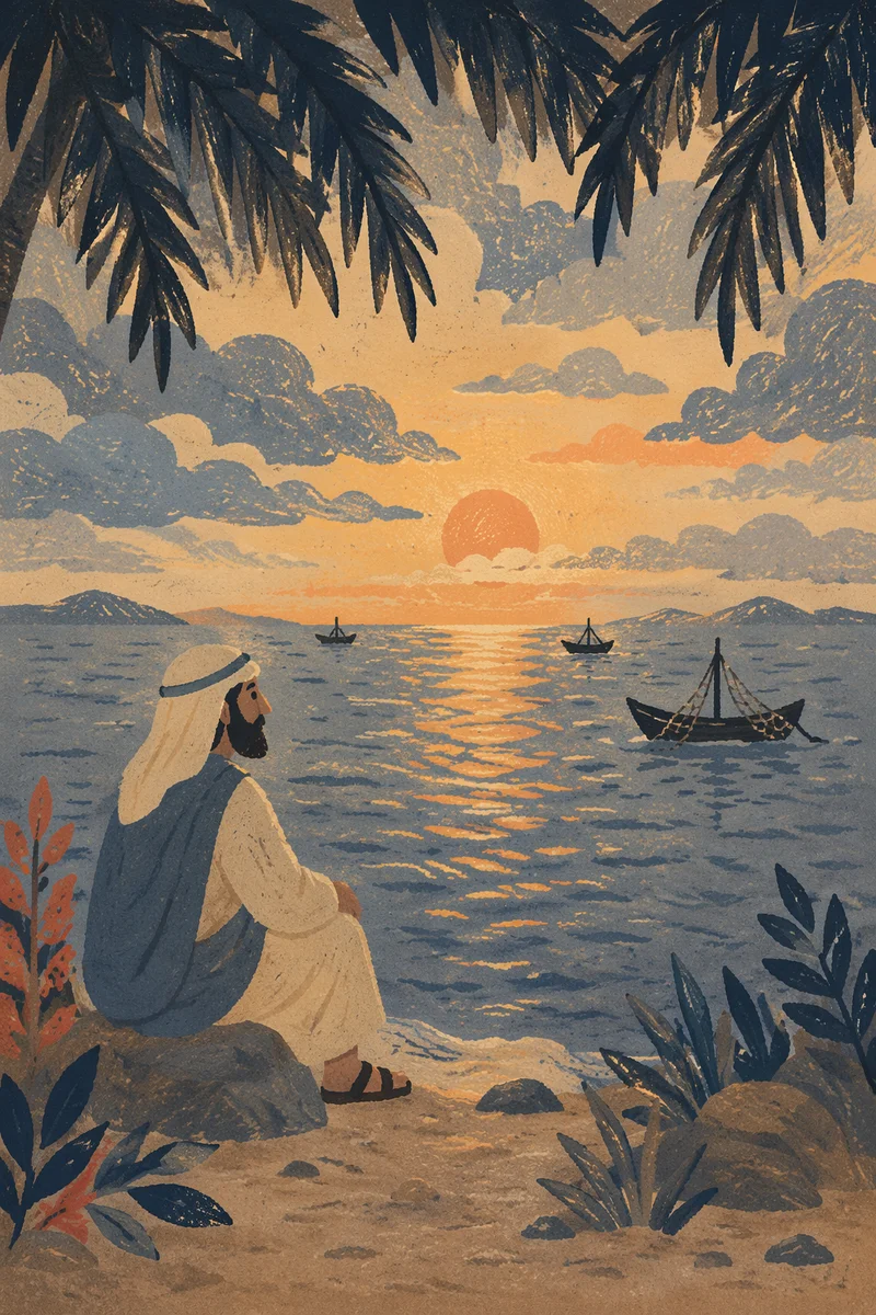 Golden Tropical Ocean Sunset with Palm Silhouettes