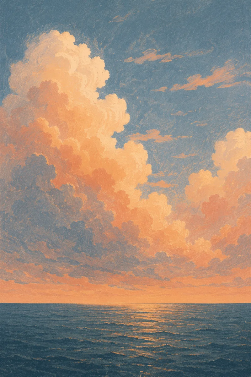Golden Sunset Ocean Horizon with Peaceful Clouds