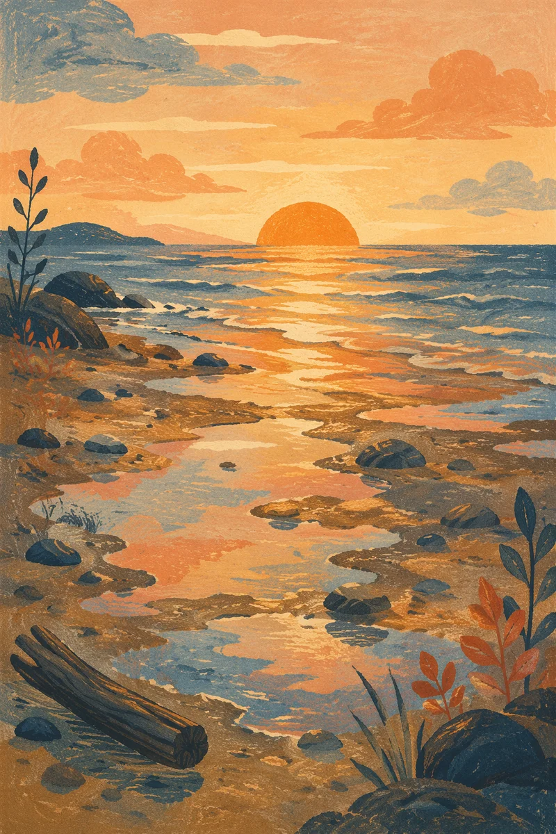 Golden Sunset Over Peaceful Ocean Horizon