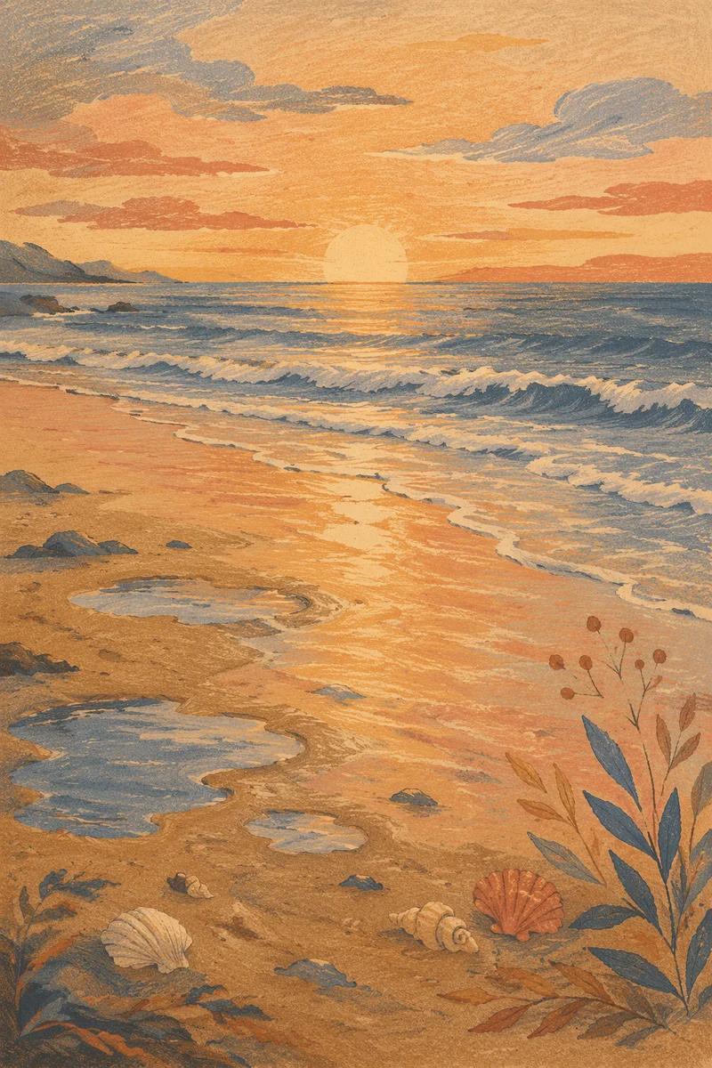 Golden Sunset Ocean Horizon Seascape
