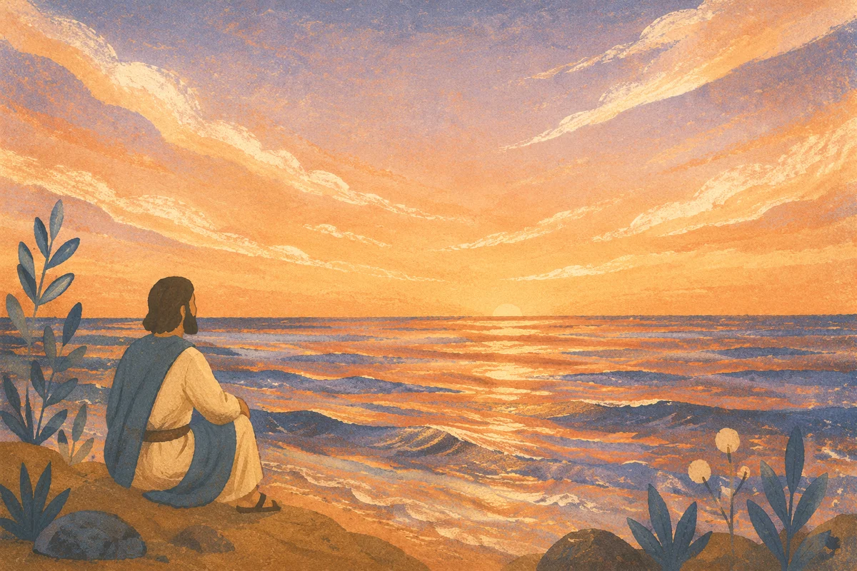 Golden Sunset Over Calm Ocean Horizon