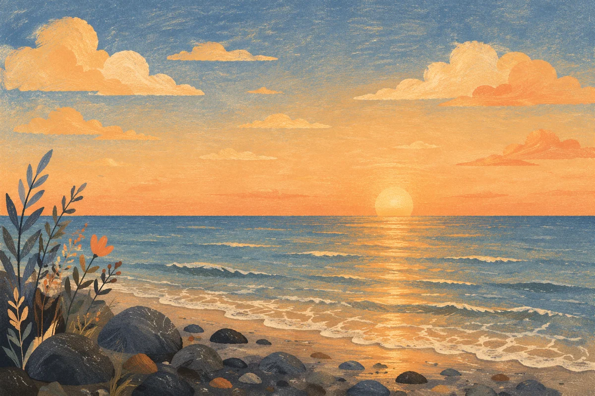 Golden Sunset Over Calm Ocean Horizon