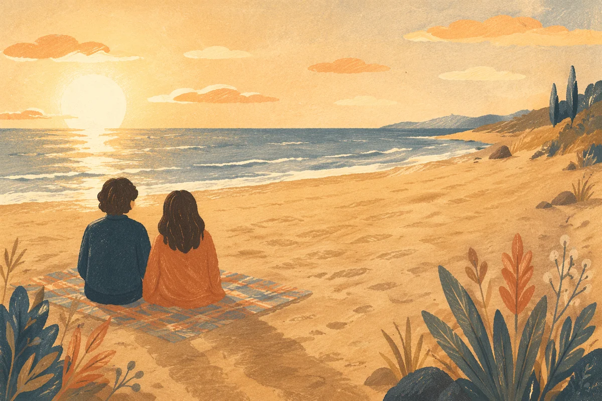 Golden Sunset Ocean Horizon Beach Scene