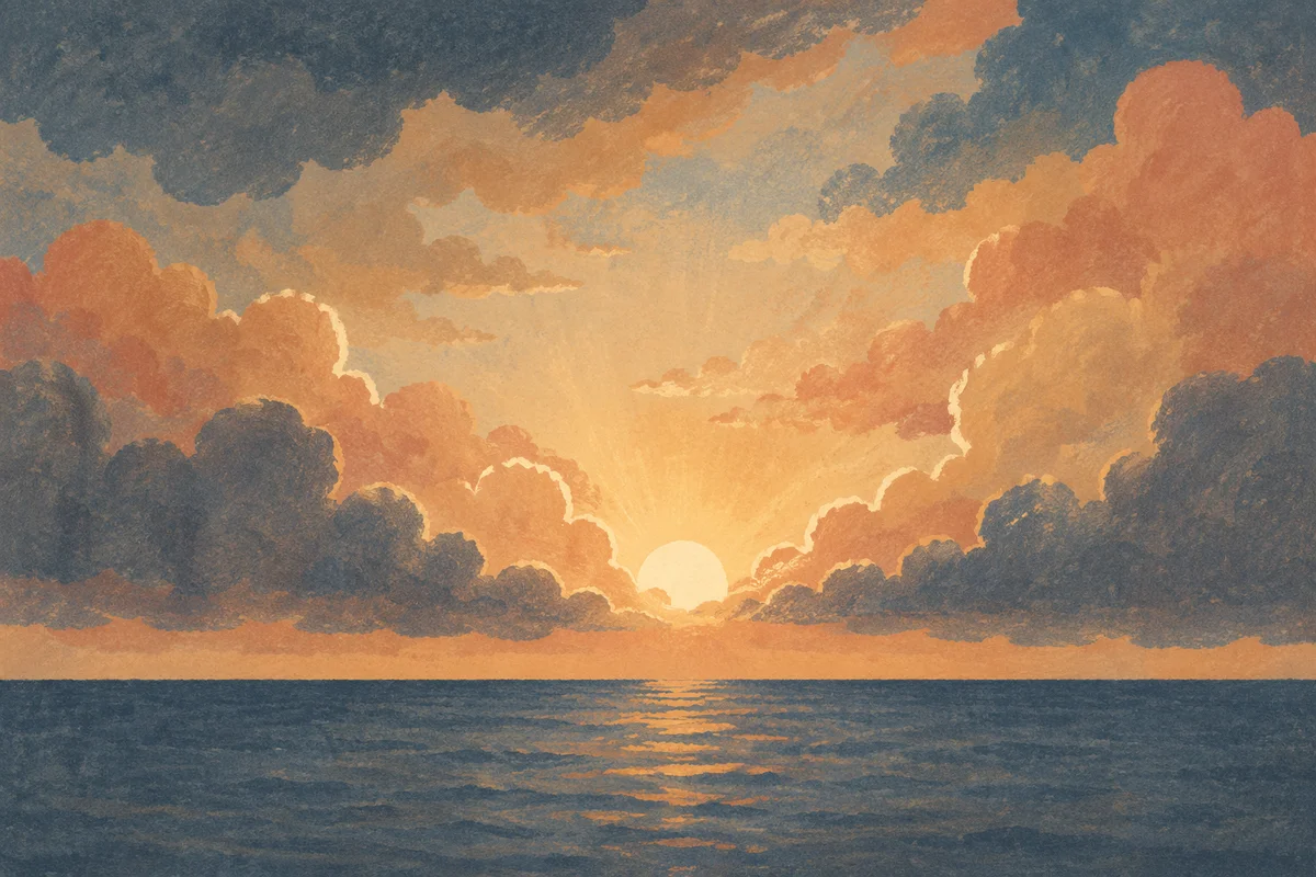 Golden Sunset Ocean Horizon with Radiant Clouds
