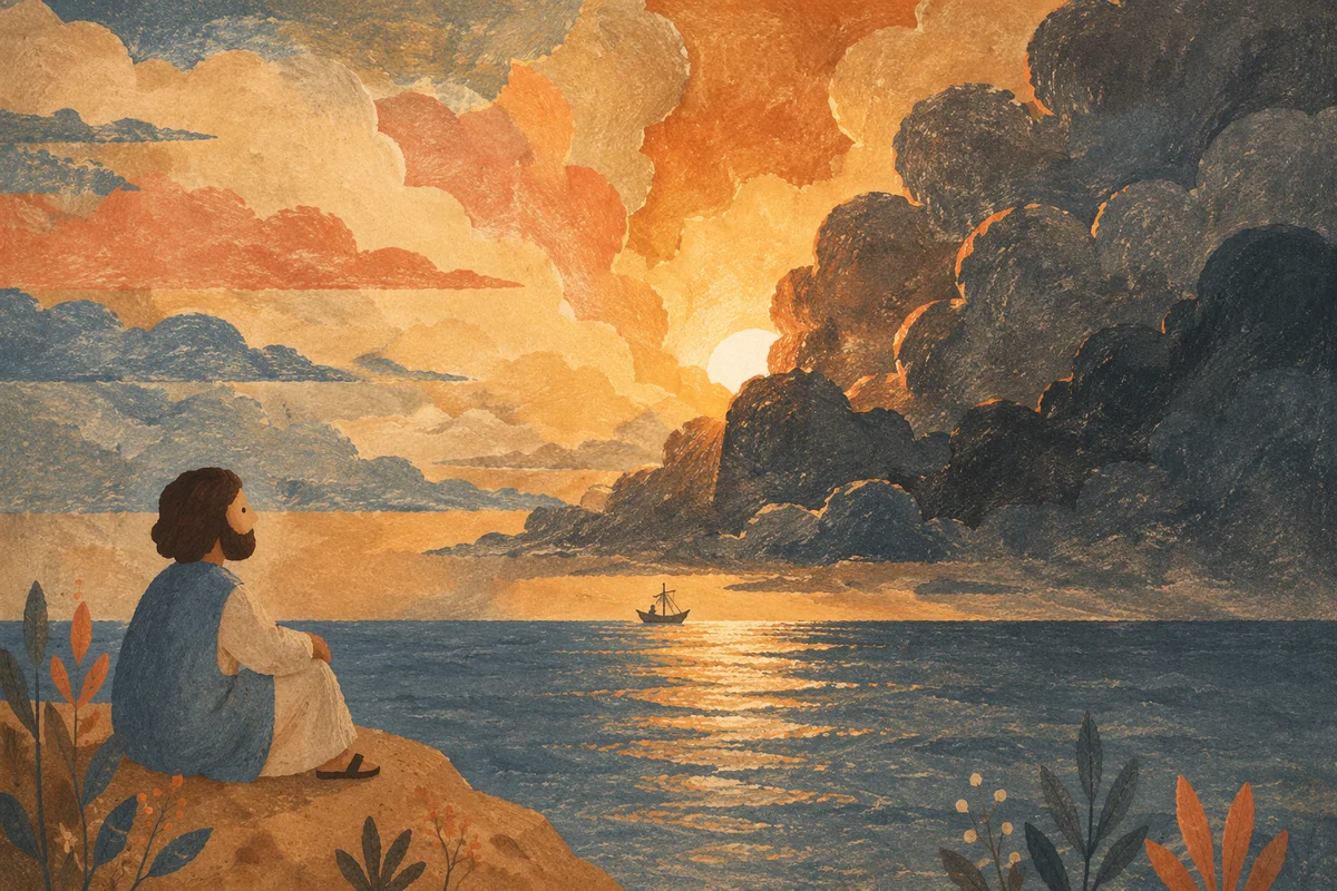 Golden Sunset Ocean Horizon with Fishing Boat