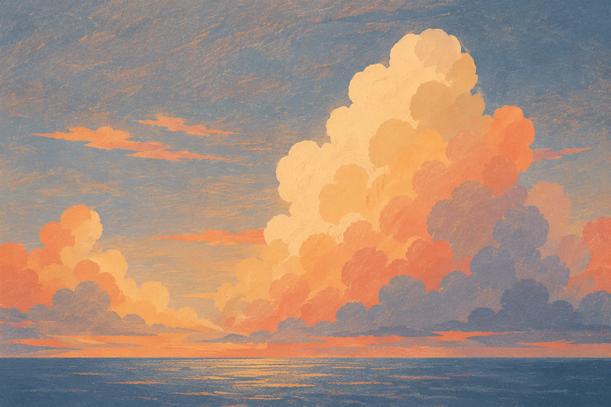 Golden Sunset Clouds Over Calm Ocean