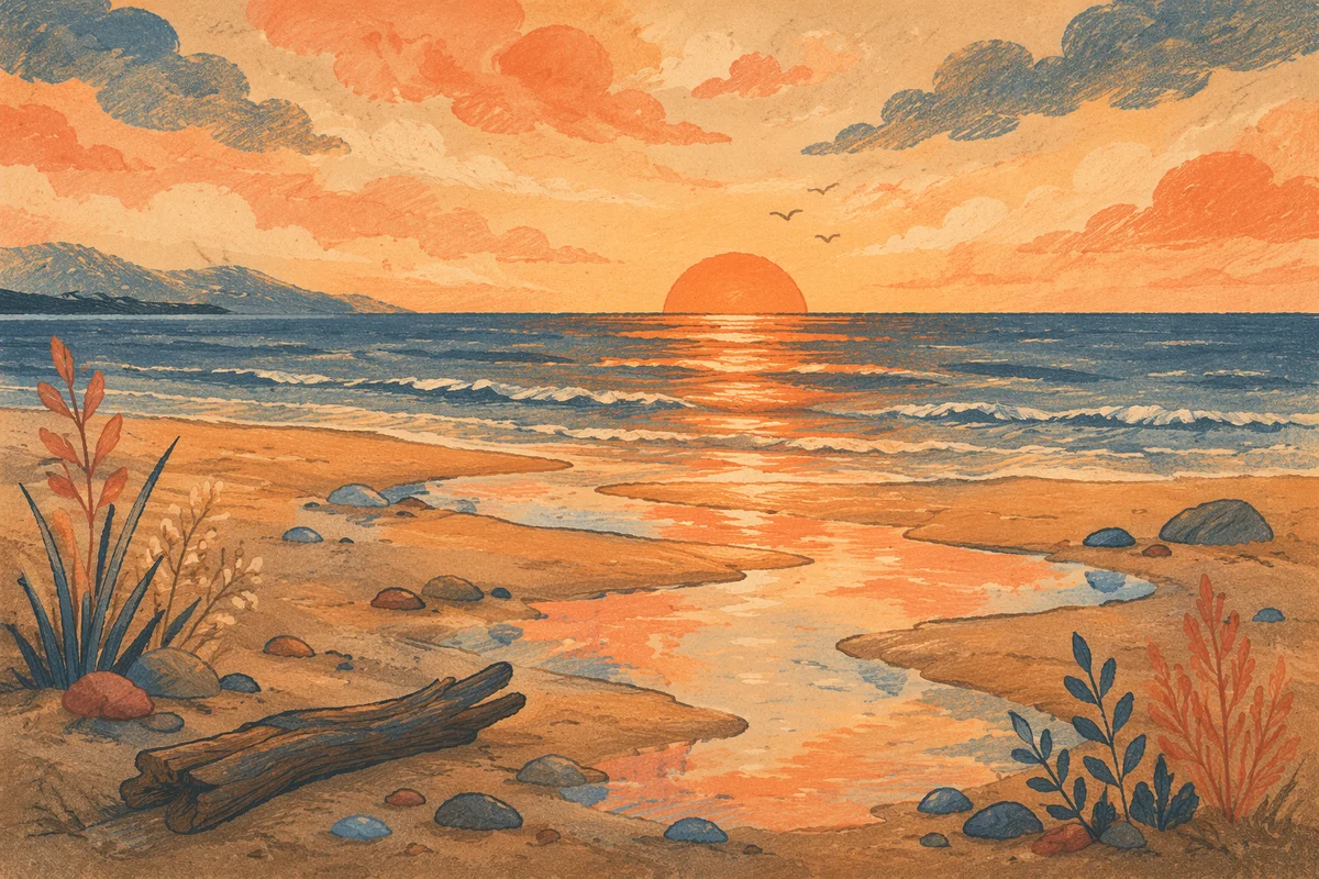 Golden Sunset Ocean Horizon at Peaceful Shore