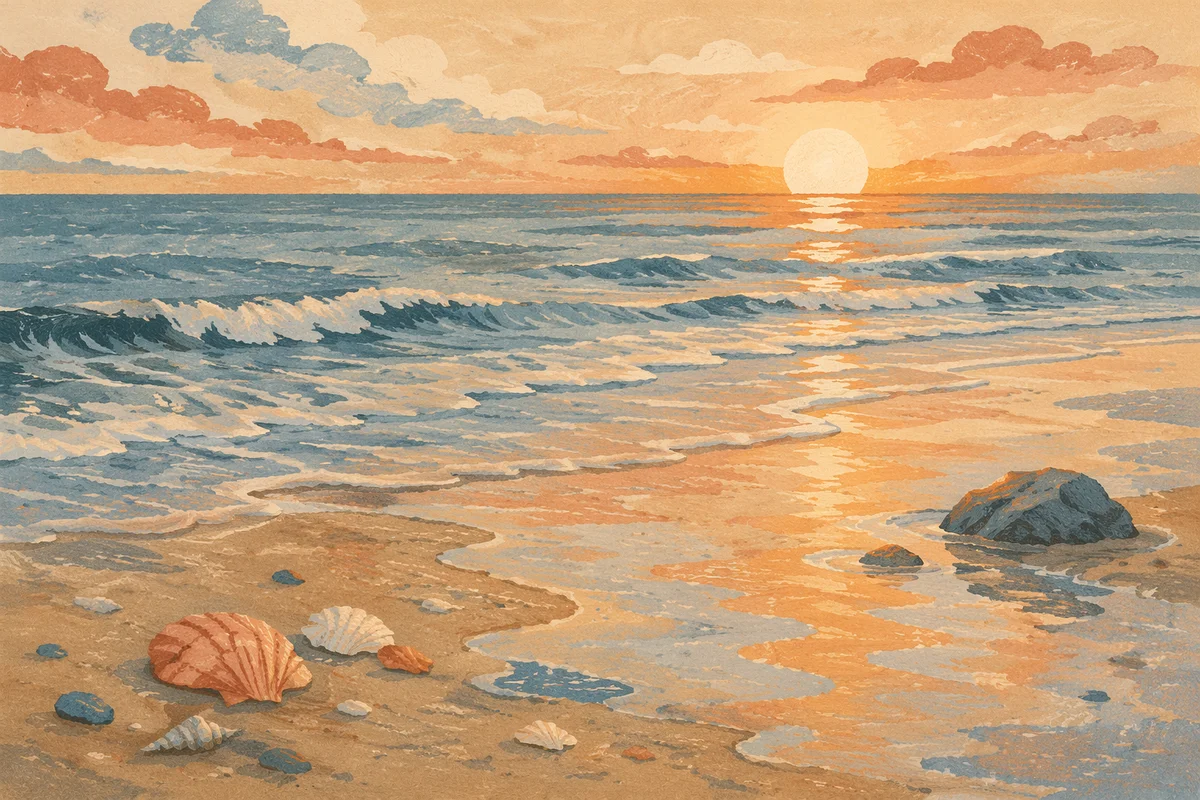 Golden Sunset Ocean Horizon at Low Tide