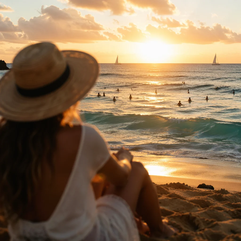 Golden Ocean Horizon at Sunset Beach