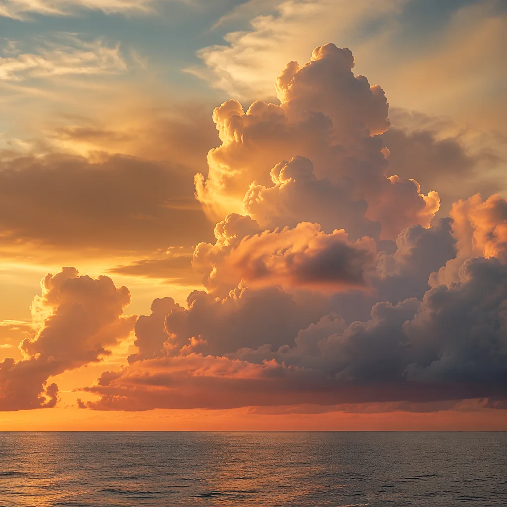 Golden Sunset Clouds Over Calm Ocean