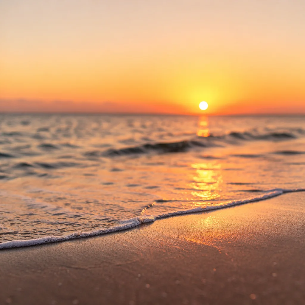 Golden Sunset Over Calm Ocean Horizon