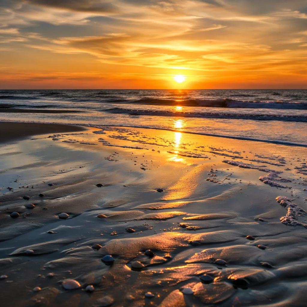 Golden Sunset Ocean Horizon Shoreline