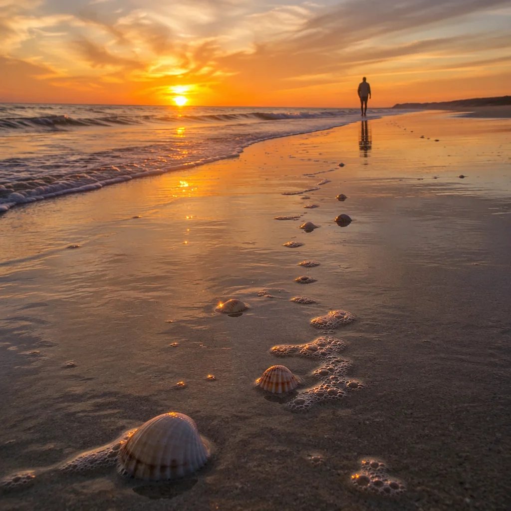Golden Sunset Ocean Horizon with Quiet Shoreline